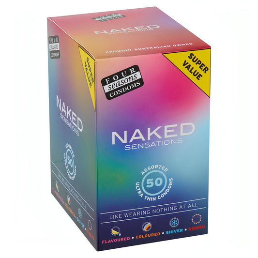 Four Seasons Naked Sensations Condoms - Assorted Ultra Thin Lubricated Condoms - 50 Pack - Btantalized.com.au
