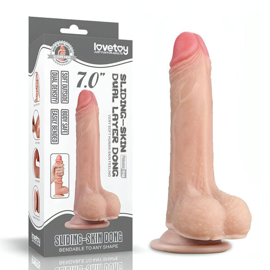 Sliding Skin Dual Layer Dong -  17.8 cm (7'') Dong with Flexible Skin - Btantalized.com.au