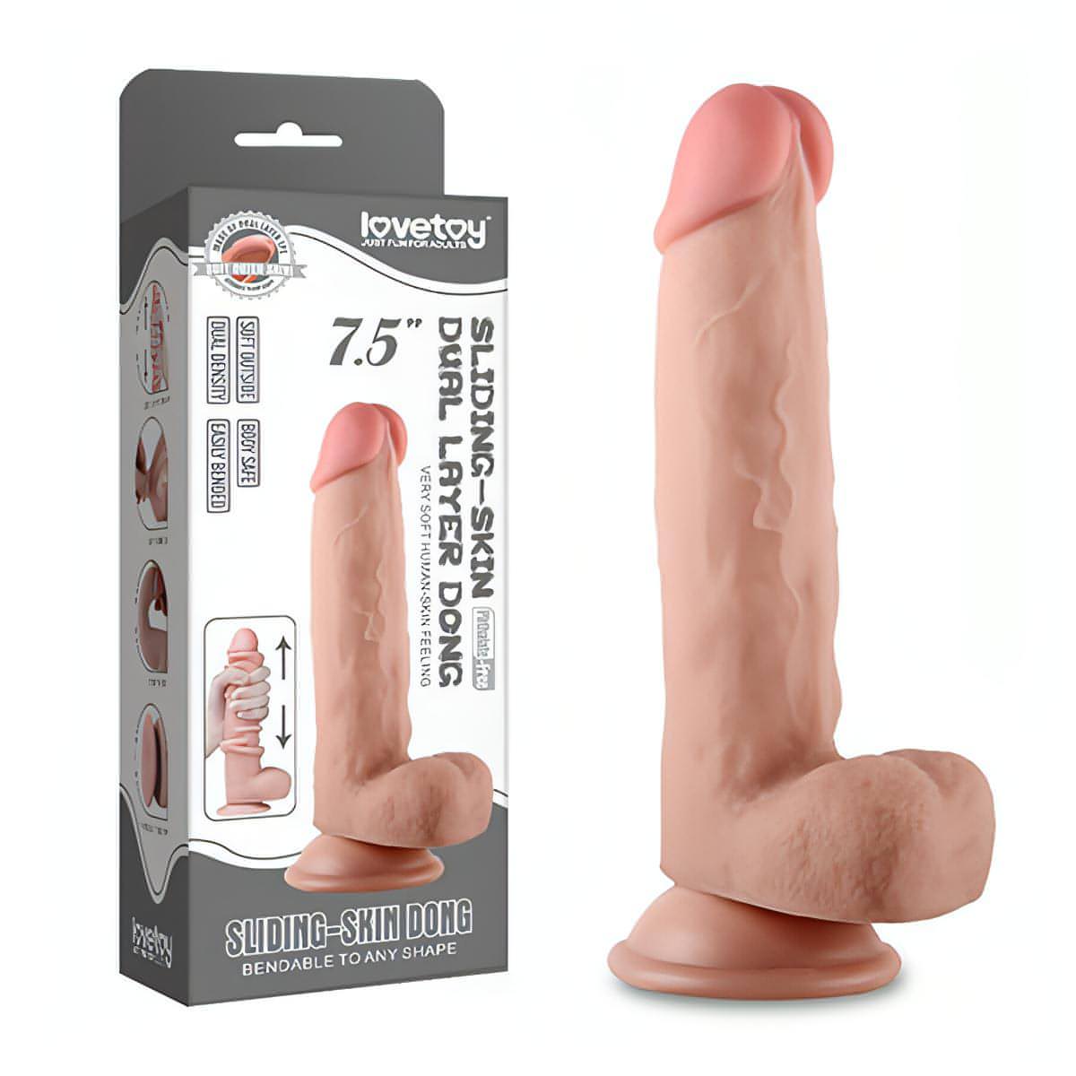 Sliding Skin Dual Layer Dong -  19 cm (7.5'') Dong with Flexible Skin - Btantalized.com.au