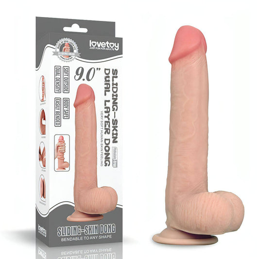 Sliding Skin Dual Layer Dong -  23 cm (9'') Dong with Flexible Skin - Btantalized.com.au