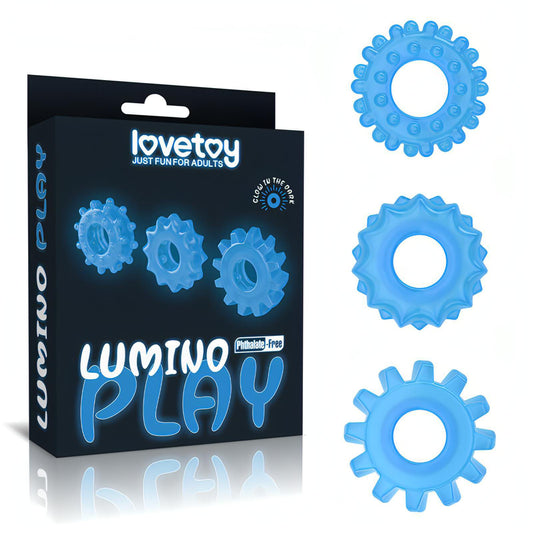 Lumino Play Penis Rings 3 Pack - Glow in the Dark  Cock Rings - Set of 3 - Btantalized.com.au