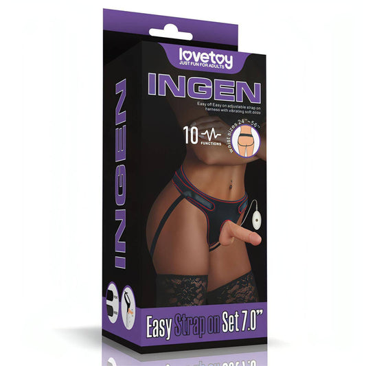 Ingen Vibrating Easy Strap-On Set -  17.8 cm (7'') Vibrating Strap-On - Btantalized.com.au
