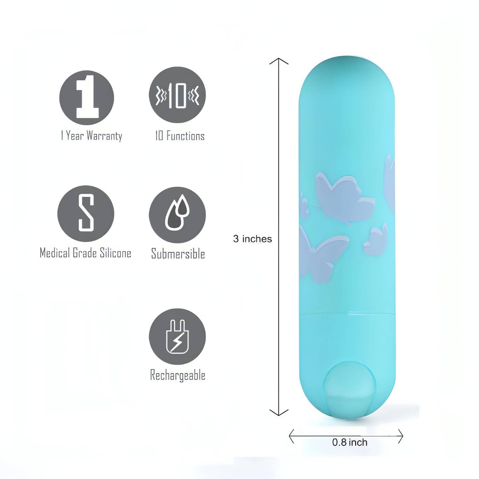 Maia Julia - Teal 7.6 cm USB Rechargeable Bullet - Btantalized.com.au