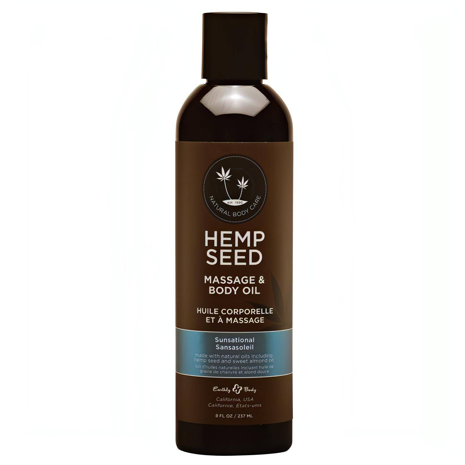 Hemp Seed Massage & Body Oil - Sunsational (Italian Bergamot, Juniper Berries & White Wood) Scented - 237 ml Bottle - Btantalized.com.au