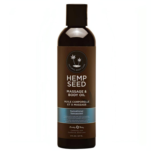 Hemp Seed Massage & Body Oil - Sunsational (Italian Bergamot, Juniper Berries & White Wood) Scented - 237 ml Bottle - Btantalized.com.au