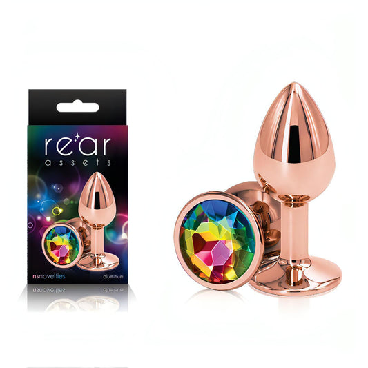 Rear Assets Rose Gold Small - Rose Gold Small Metal Butt Plug with Rainbow Gem Base - Btantalized.com.au