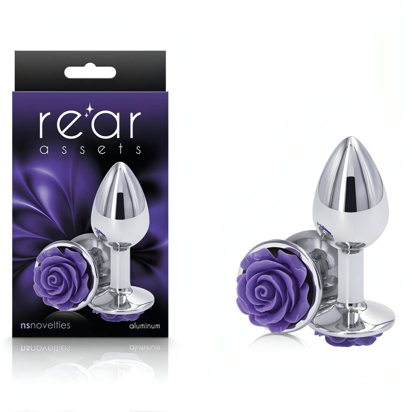 Rear Assets Rose - Small -  7.6 cm Metal Butt Plug with Purple Rose Base - Btantalized.com.au