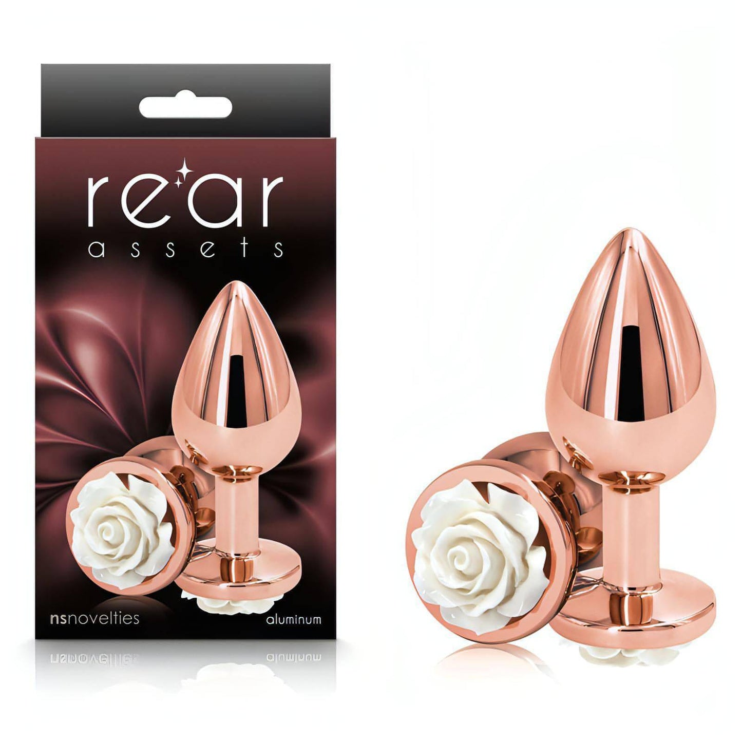 Rear Assets Rose - Medium -  8.9 cm Metal Butt Plug with White Rose Base - Btantalized.com.au