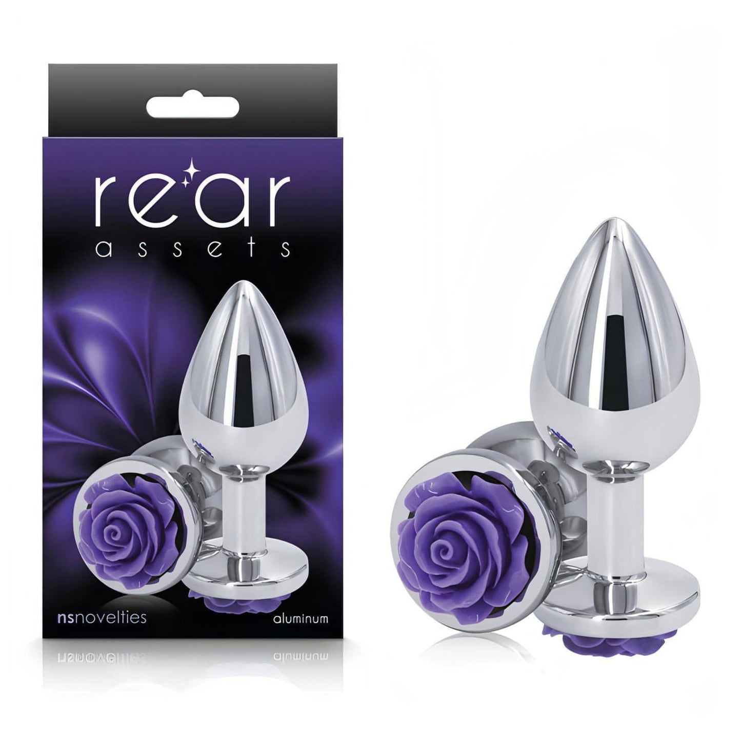 Rear Assets Rose - Medium -  8.9 cm Metal Butt Plug with Purple Rose Base - Btantalized.com.au