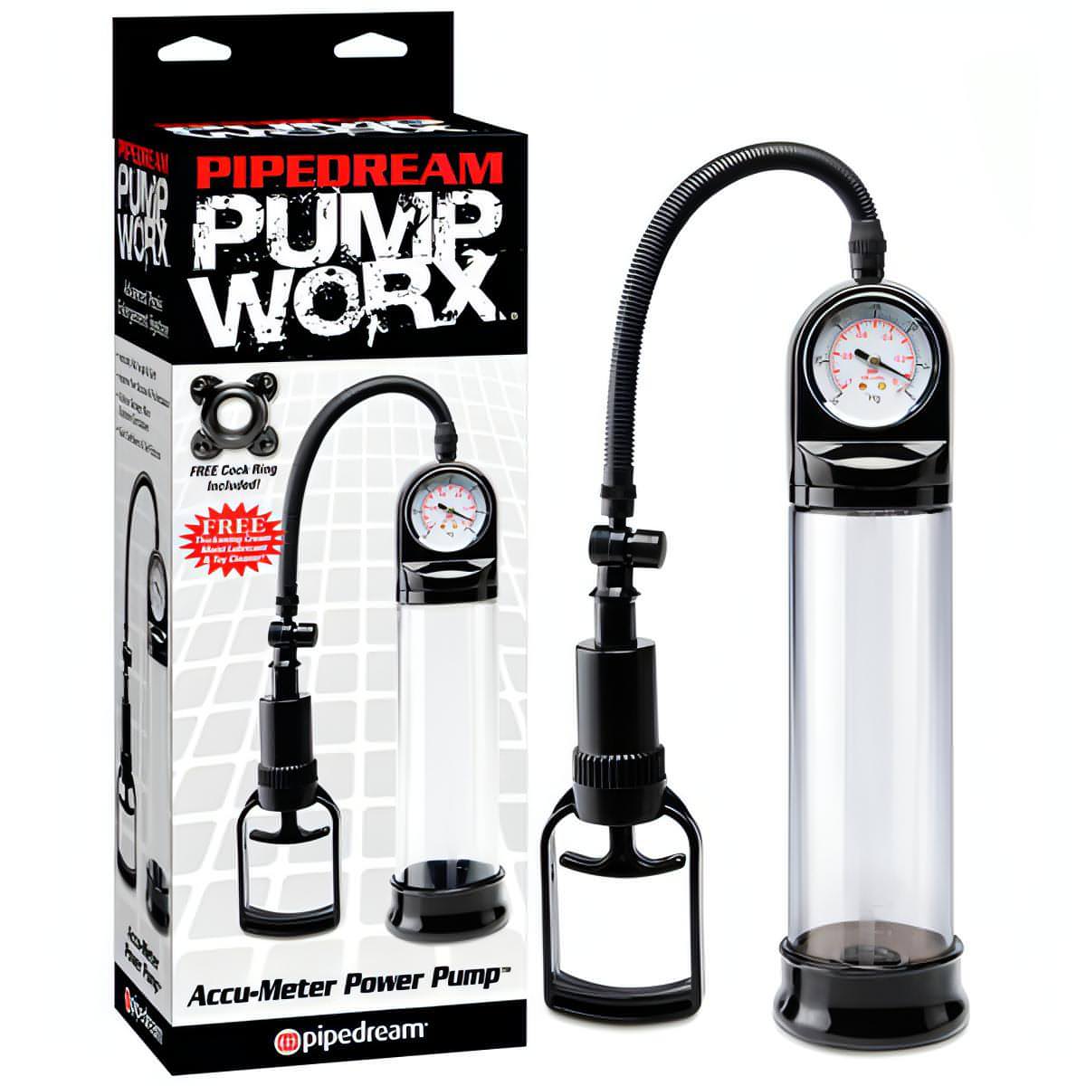 Pump Worx Accu-Meter Power Pump - Clear/Black Penis Pump with Gauge - Btantalized.com.au