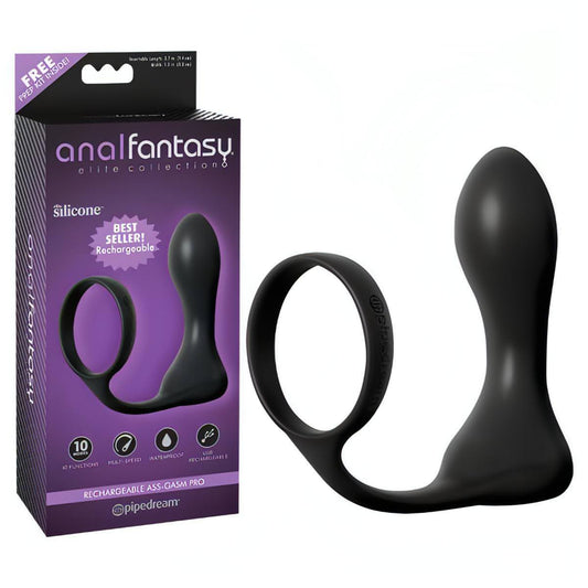 Anal Fantasy Elite Collection Rechargeable Ass-Gasm Pro -  USB Rechargeable Vibrating Anal Plug with Cock Ring - Btantalized.com.au