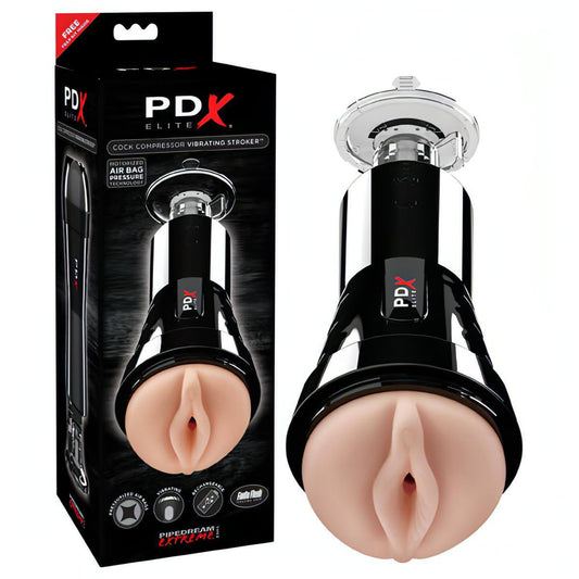 PDX Elite Cock Compressor Vibrating Stroker -  USB Rechargeable Vibrating Pussy Stroker with Suction Base - Btantalized.com.au