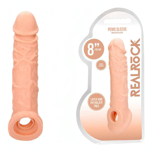REALROCK 8'' Realistic Penis Extender with Rings -  20.3 cm Penis Extension Sleeve - Btantalized.com.au