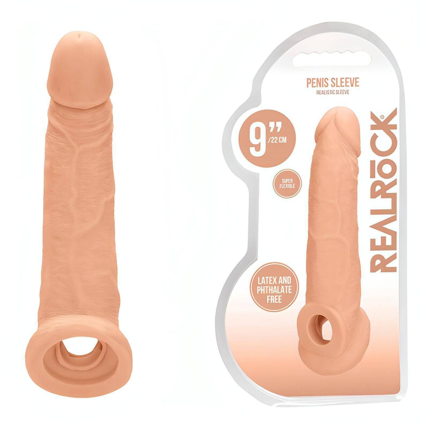 REALROCK 9'' Realistic Penis Extender with Rings -  22.9 cm Penis Extension Sleeve - Btantalized.com.au