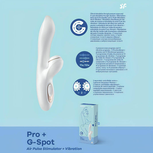 Satisfyer Pro + G-Spot -  22 cm USB Rechargeable Rabbit Vibrator with Touch-Free Clitoral Stimulator - Btantalized.com.au